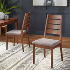 Chaises de salle à manger du milieu du siècle Noyer : Bois de hêtre, dossier échelle, revêtement gris