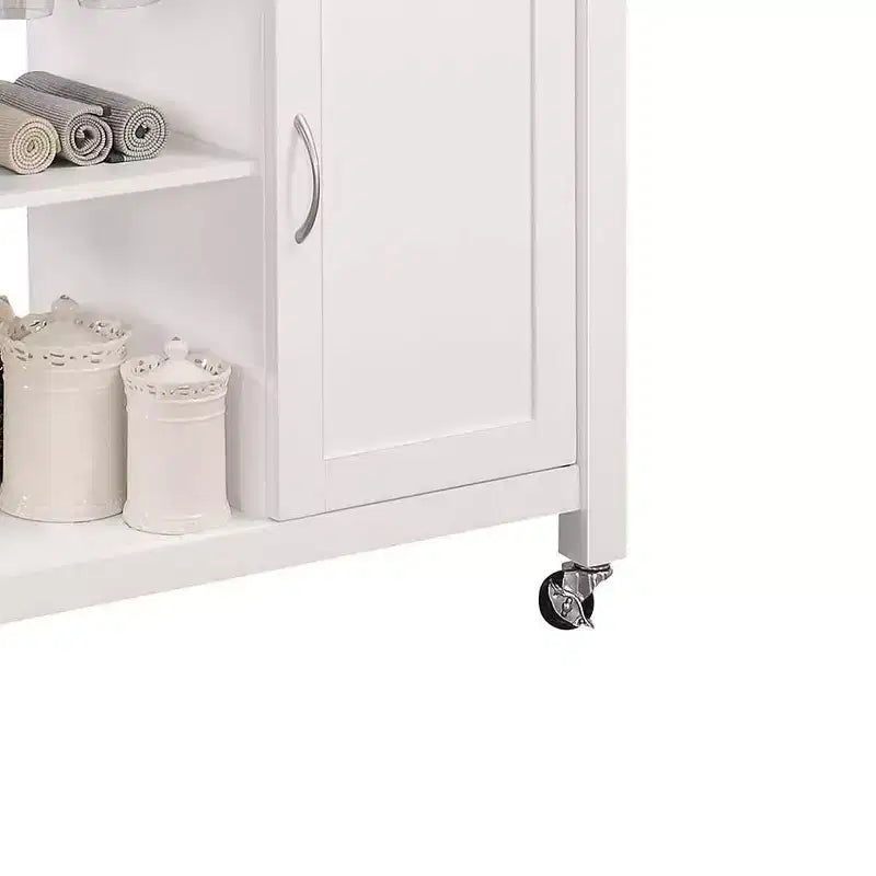 Wheeled Kitchen Bar Cart Black/White – Glass Rack, Drawer, Storage