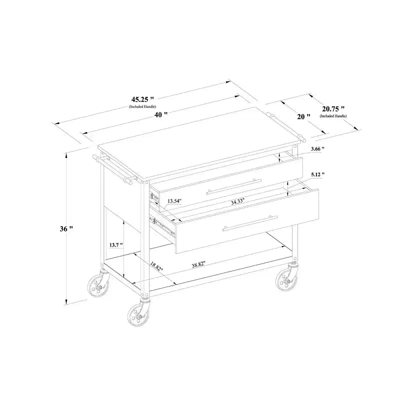 Stone Top Mixed Material Kitchen Island Brown – Solid Hardwood, Storage, Wheels