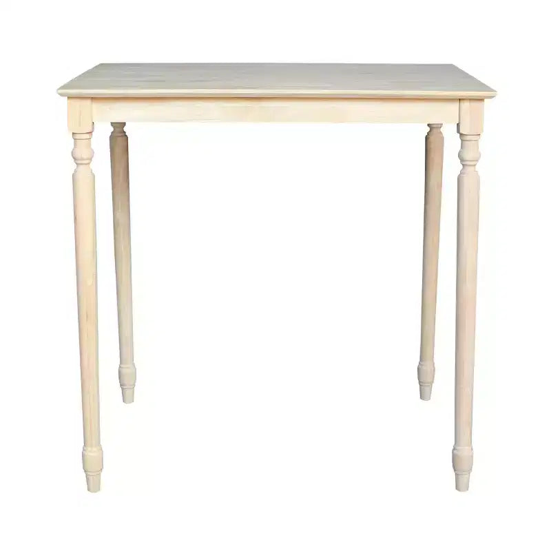 30" x 42" Solid Wood Bar Height Table with Turned Legs, Unfinished