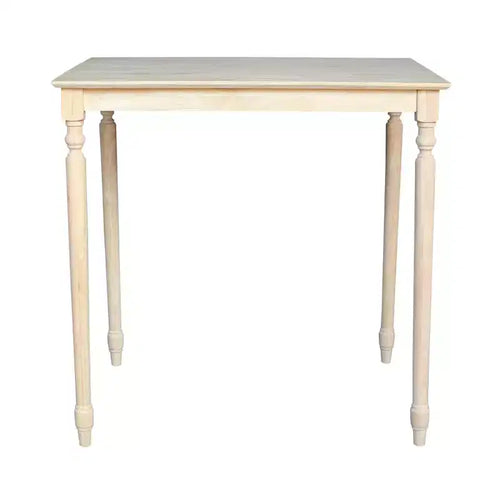 30" x 42" Solid Wood Bar Height Table with Turned Legs, Unfinished