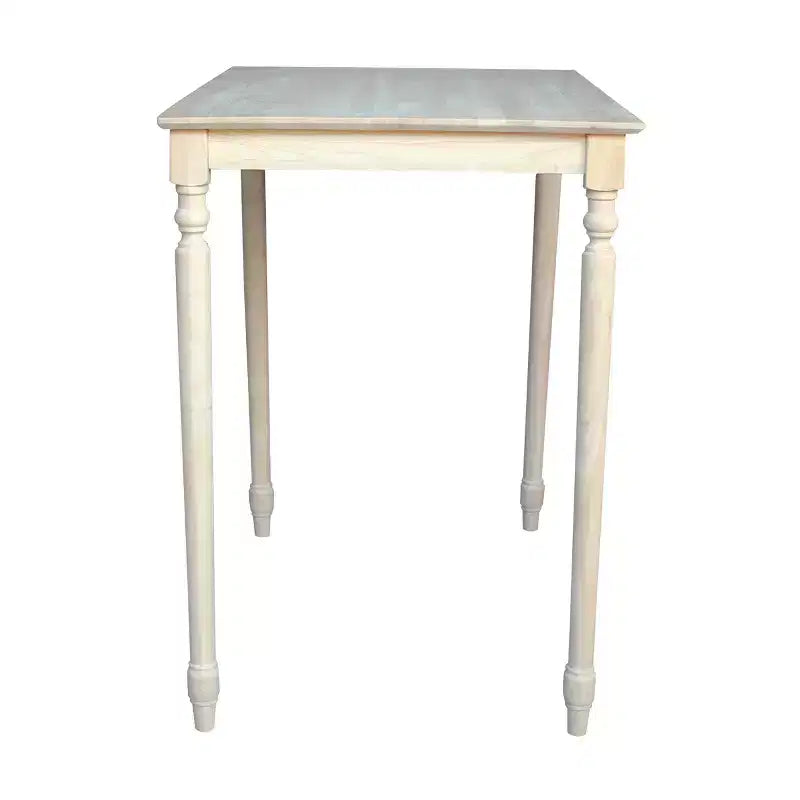 30" x 42" Solid Wood Bar Height Table with Turned Legs, Unfinished