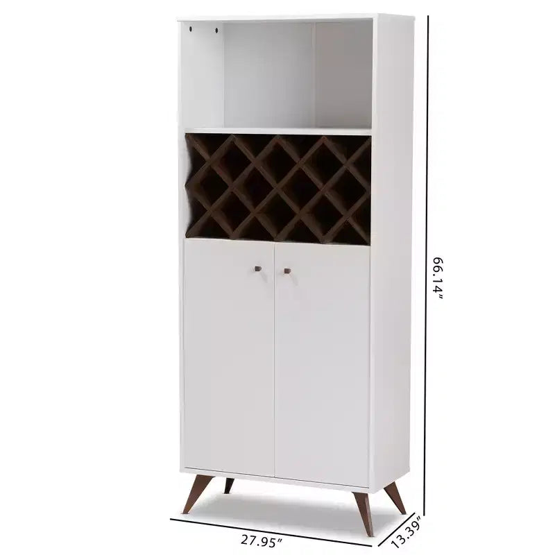 Mid-Century Modern Wine Cabinet White/Brown – Holds 10 Bottles