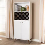 Meuble à vin Mid-Century Modern blanc/brun – 10 bouteilles