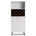Meuble à vin Mid-Century Modern blanc/brun – 10 bouteilles