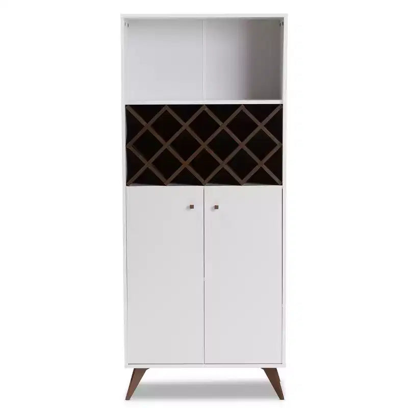 Mid-Century Modern Wine Cabinet White/Brown – Holds 10 Bottles