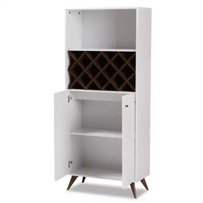 Mid-Century Modern Wine Cabinet White/Brown – Holds 10 Bottles