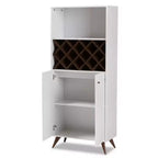 Meuble à vin Mid-Century Modern blanc/brun – 10 bouteilles