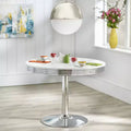 Retro Round Dining Table White – Chrome Pedestal Base, Seats 4