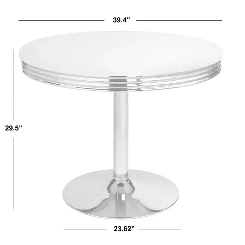 Retro Round Dining Table White – Chrome Pedestal Base, Seats 4
