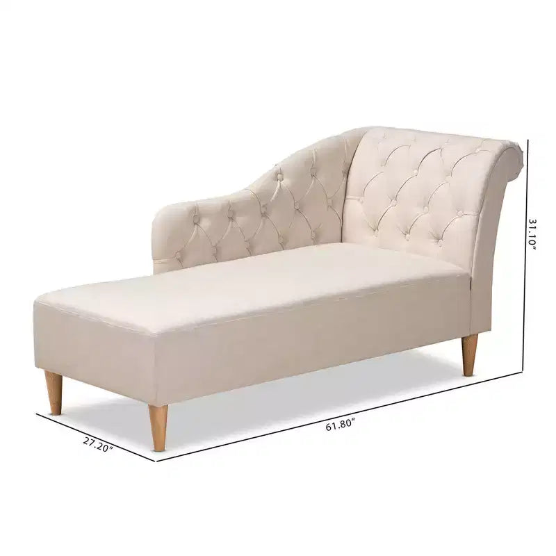 Upholstered Chaise Lounge Beige – Polyester, Wood Frame, 400 lb Capacity