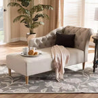 Chaise longue rembourrée beige – Polyester, structure en bois, capacité de 181 kg