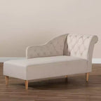 Chaise longue rembourrée beige – Polyester, structure en bois, capacité de 181 kg