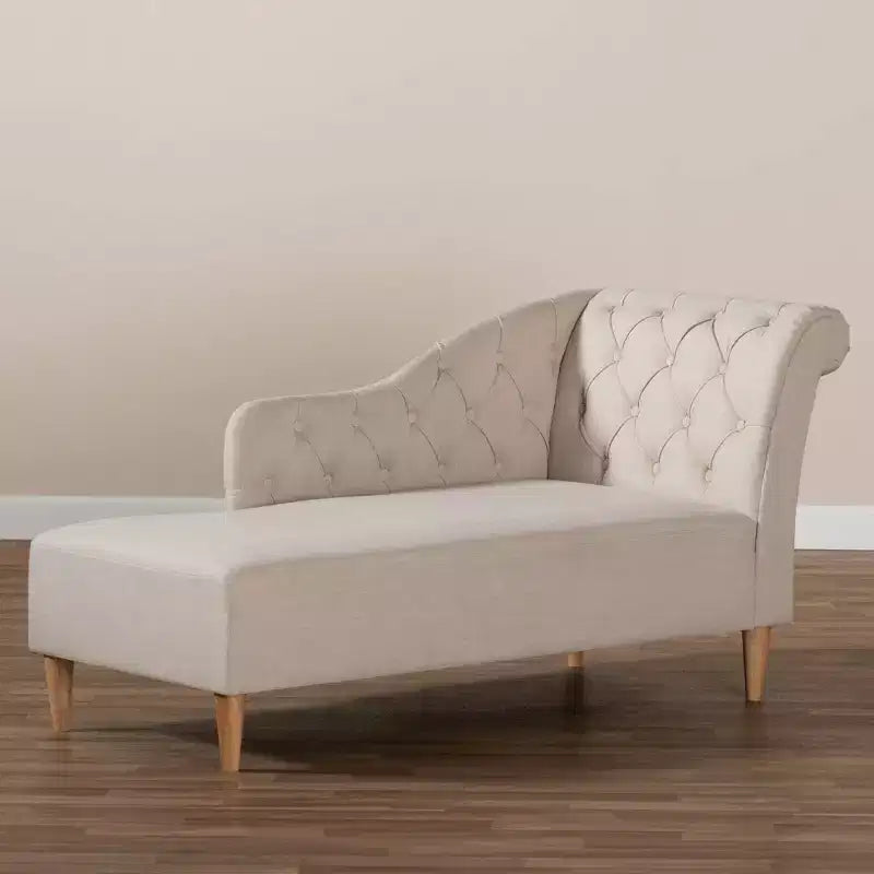 Upholstered Chaise Lounge Beige – Polyester, Wood Frame, 400 lb Capacity