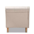 Chaise longue rembourrée beige – Polyester, structure en bois, capacité de 181 kg