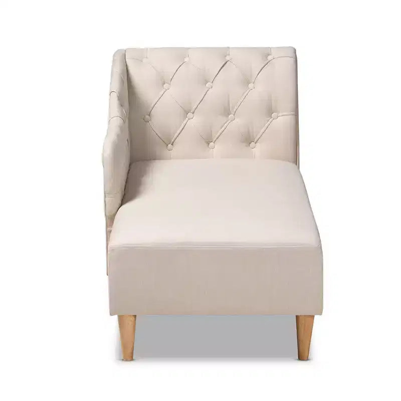 Upholstered Chaise Lounge Beige – Polyester, Wood Frame, 400 lb Capacity