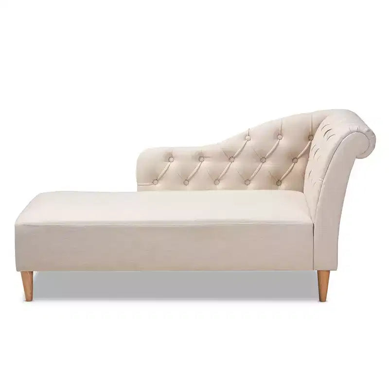 Upholstered Chaise Lounge Beige – Polyester, Wood Frame, 400 lb Capacity
