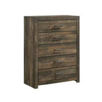 Commode à 5 tiroirs Noyer – Rangement vertical, Quincaillerie bronze, Composite MDF