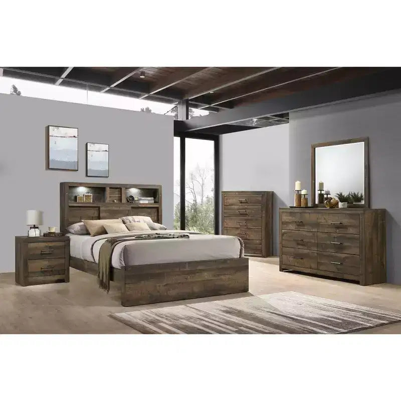 5 Drawer Chest Walnut – Vertical Storage, Bronze Hardware, MDF Composite