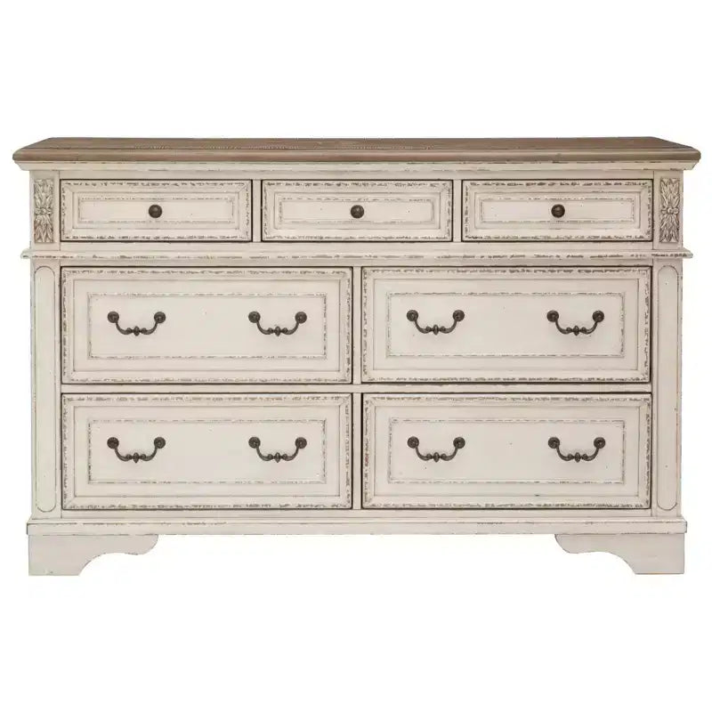 7-Drawer Dresser Chipped White – Cottage Style, Wood Composite Frame