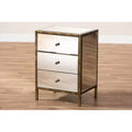 Mirrored 3-Drawer Nightstand with Antique Brass Trim