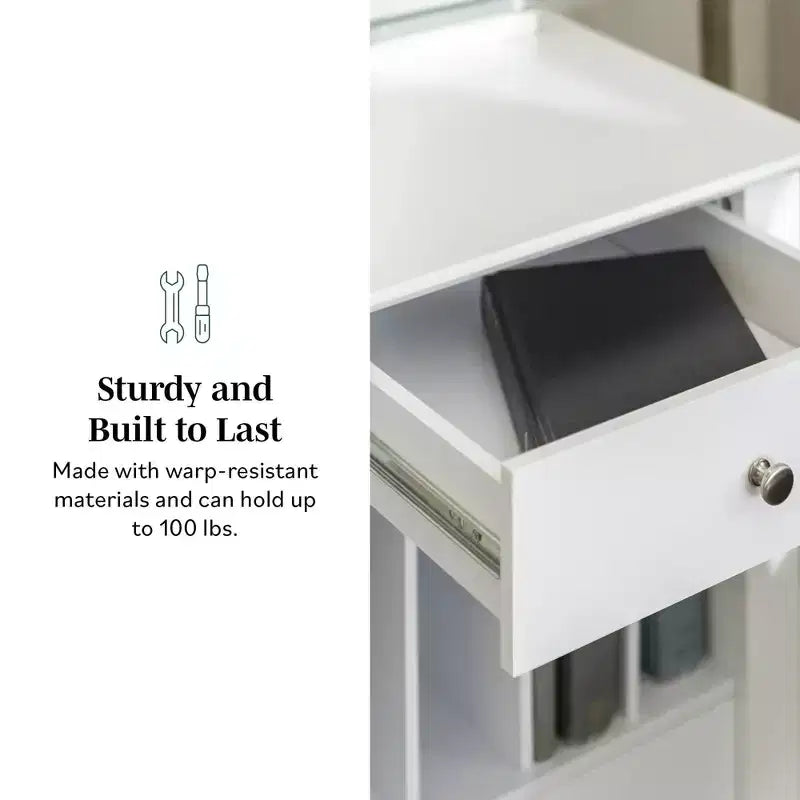 Deluxe Storage Computer Desk with Keyboard Tray - White