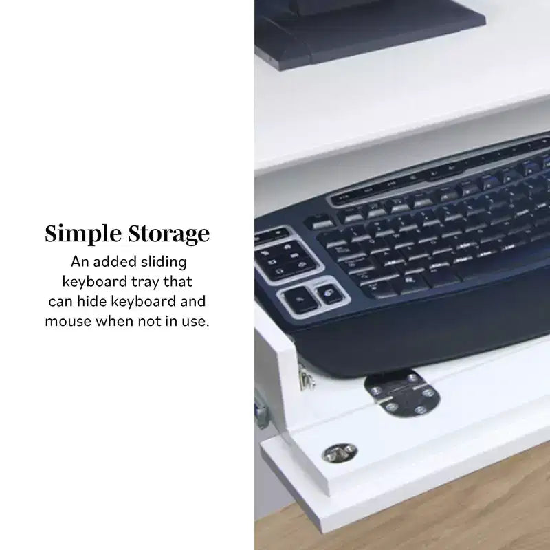 Deluxe Storage Computer Desk with Keyboard Tray - White