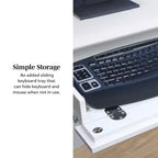 Bureau d'ordinateur de luxe avec rangement et tiroir à clavier - Blanc