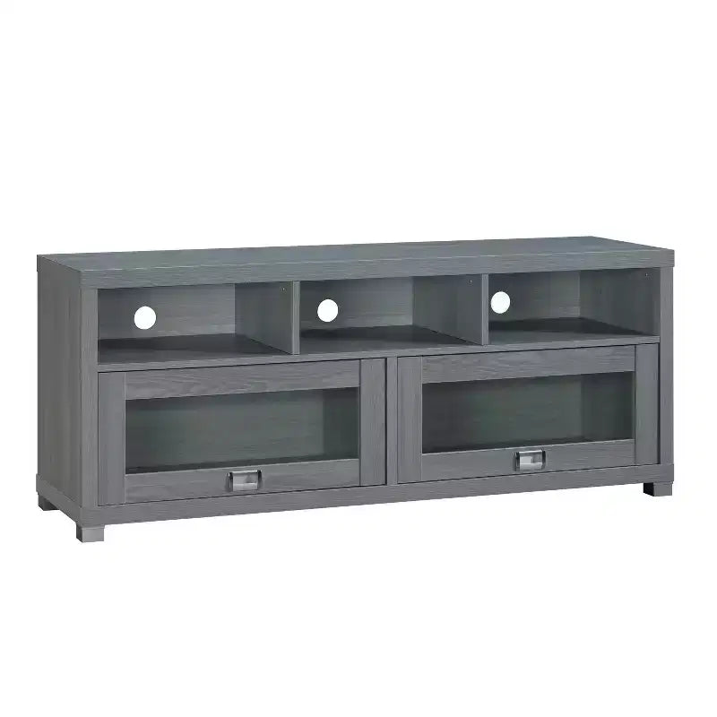 TV Stand for TVs up to 65" Gray – Glass Doors, Open Shelves, Cord Management