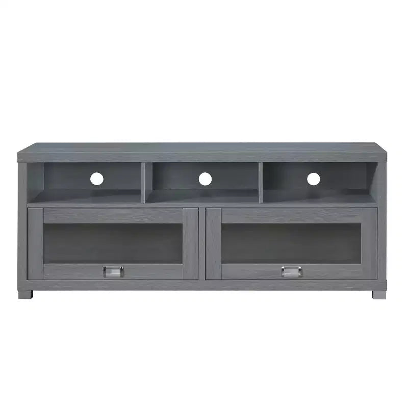 TV Stand for TVs up to 65" Gray – Glass Doors, Open Shelves, Cord Management
