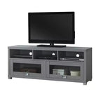 Meuble TV pour téléviseurs jusqu'à 65" Gris – Portes en verre, étagères ouvertes, gestion des câbles