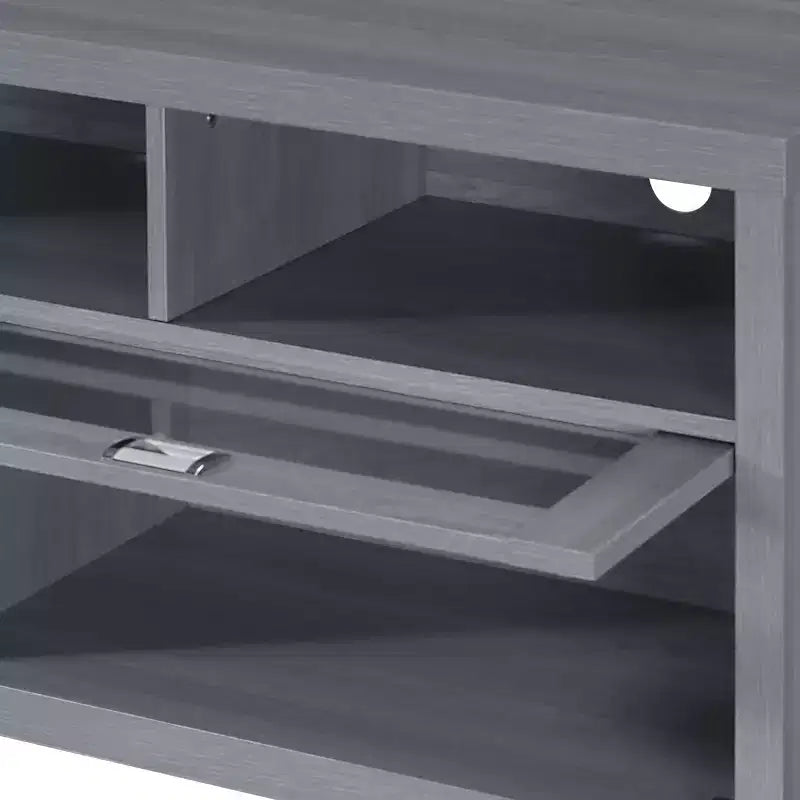 TV Stand for TVs up to 65" Gray – Glass Doors, Open Shelves, Cord Management