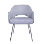 Chaise visiteur gris lin, style milieu de siècle, piètement chromé, capacité de 125 kg