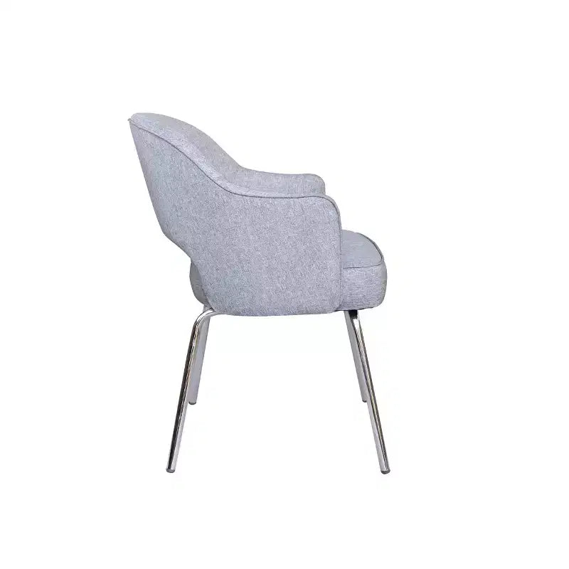 Mid-Century Modern Guest Chair Gray Linen, Chrome Base, 275 lb Capacity