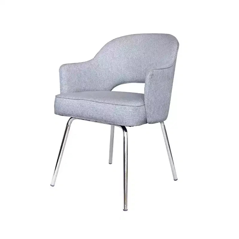 Mid-Century Modern Guest Chair Gray Linen, Chrome Base, 275 lb Capacity
