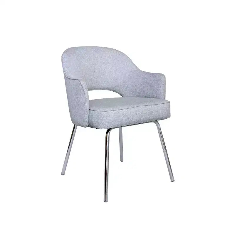 Mid-Century Modern Guest Chair Gray Linen, Chrome Base, 275 lb Capacity