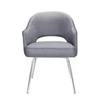 Chaise visiteur gris lin, style milieu de siècle, piètement chromé, capacité de 125 kg