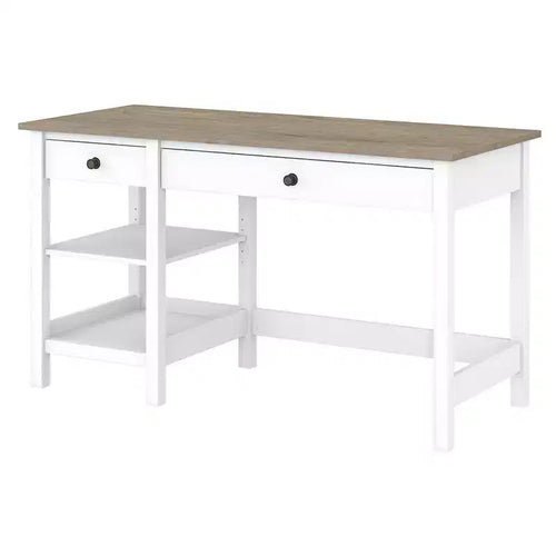 54W Mayfield Computer Desk with Shelves Shiplap Gray/Pure White - Bush Furniture