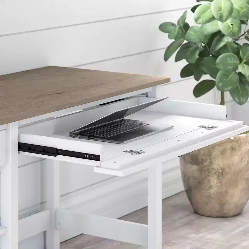 54W Farmhouse Computer Desk with Shelves, Shiplap Gray/Pure White