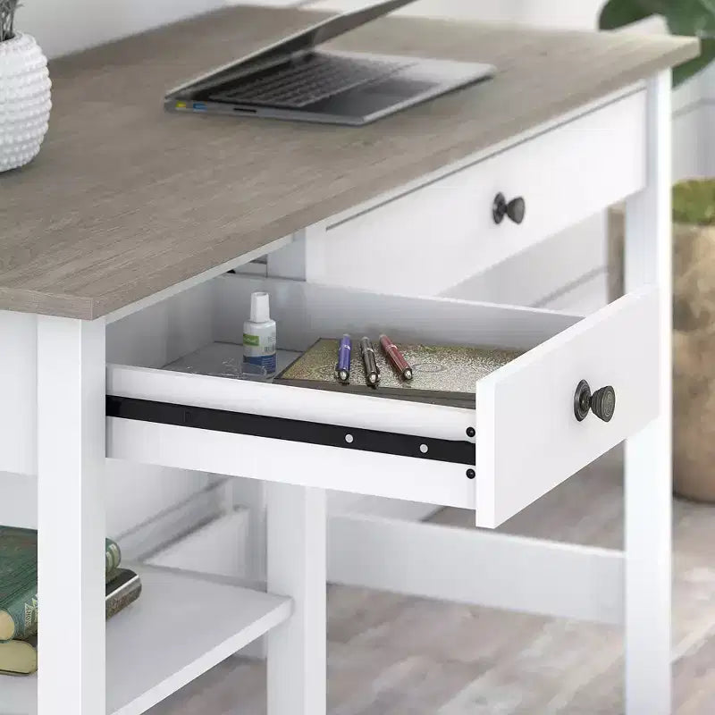 54W Farmhouse Computer Desk with Shelves, Shiplap Gray/Pure White