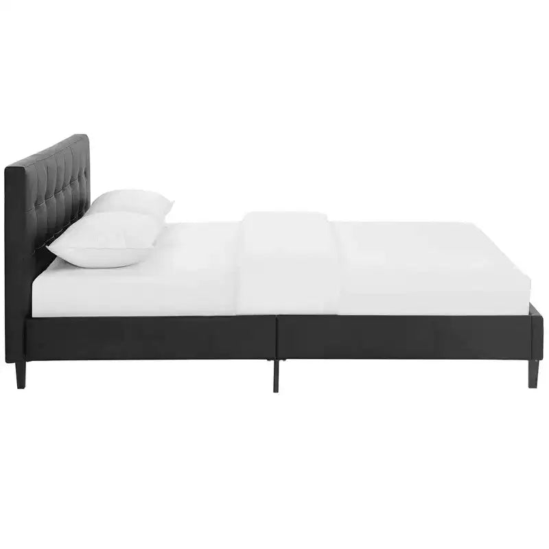 Faux Leather Platform Bed Full Black – Tufted Headboard, Reinforced Support