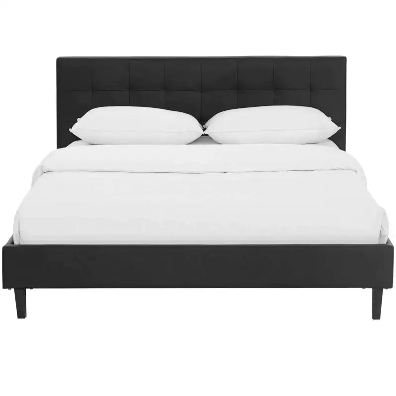 Faux Leather Platform Bed Full Black – Tufted Headboard, Reinforced Support