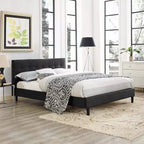 Lit double plateforme en similicuir noir – Tête de lit capitonnée, support renforcé