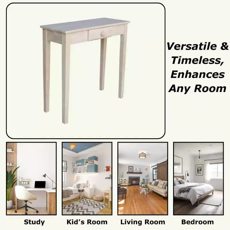 Mission Style Unfinished Solid Wood Console Table with Drawer