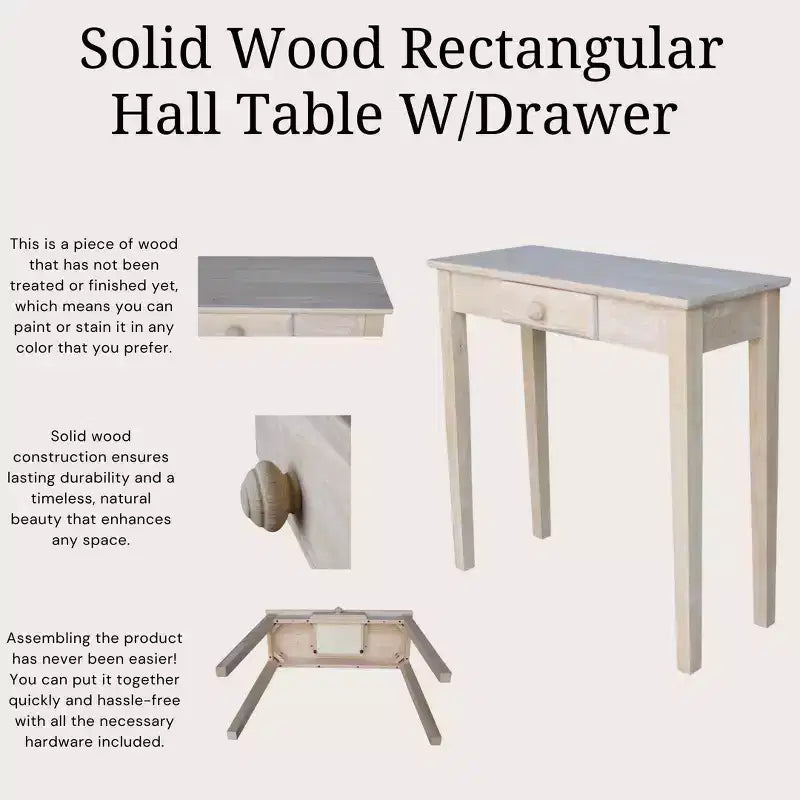 Mission Style Unfinished Solid Wood Console Table with Drawer