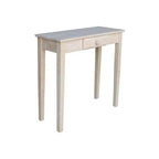Console de style mission en bois massif non fini avec tiroir