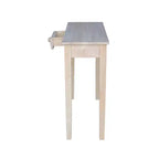 Console de style mission en bois massif non fini avec tiroir