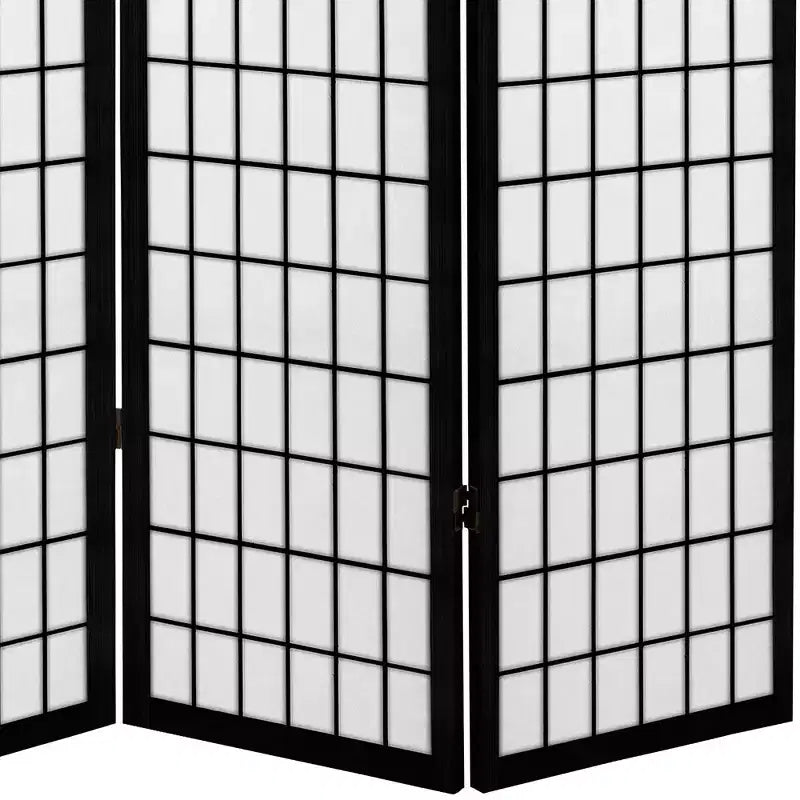 6 ft. Tall Canvas Window Pane Room Divider - Black (4 Panels)