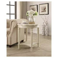 Round Off-White End Table with Bottom Shelf, French Style