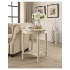 Table d'appoint ronde blanc cassé avec étagère inférieure, style français